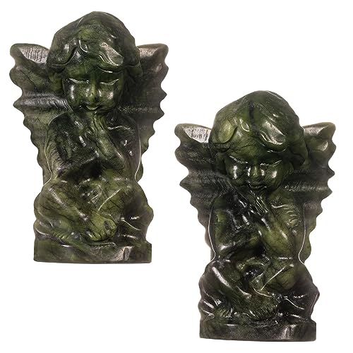Nupuyai Natural Green Jade Baby Angel Praying Statue for Home Office Decor, Healing Carved Guardian Angel Figurine Collectible Sculpture for Reiki Healing Meditation - size: 3.93-4.05''