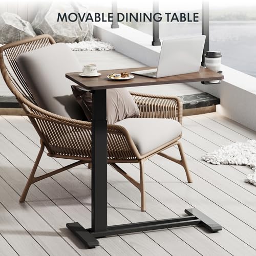 FLEXISPOT H7 Adjustable Overbed Bedside Table with Wheels Pneumatic Mobile Standing Desk Laptop Desk Rolling Computer Cart Movable Table Hospital Home Use(27.6" W x 15.7" D, Mahogany Table) - color: Mahogany, size: Small