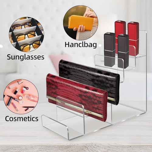 Acrylic Wallet Display Stand Purse Handbag Organizer, Clear Jewelry Riser Display Stand Purse Display Rack, Acrylic Display Shelf for Cosmetic Perfume Jewelry Sunglasses Handbag (2 PCS-4 Tier) - size: 2 PCS-4 Tier