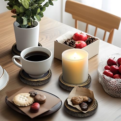 Candle Holder for Pillar Candle Set of 4, Farmhouse Wood Candle Plate, Rustic Wooden Candle Stand, Candles Tray Decorative for Living Room, Table Centerpiece, Black Gold - color: Black Gold, size: Set of 4