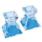 Tamara Baskin Art Glass – Handmade Crystal Shabbat Candle Holders Set - Sparkling Sky Blue - color: Sparkling Sky Blue