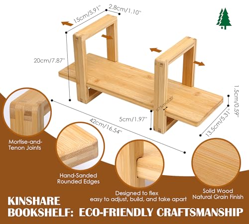 Small Adjustable Desk Bookshelf Organizer – Open Bookend Shelf Flexible to Fit as Much or as Little with Slide-in Joints | Portable, Reversible for Class, Dorm, Home Office | Bamboo - color: Bright Bamboo
