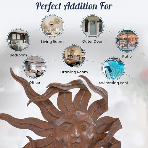 Metal Sun Wall Art Decor 21" W Large Sunface Outdoor Decor - size: 21"L x 20"W