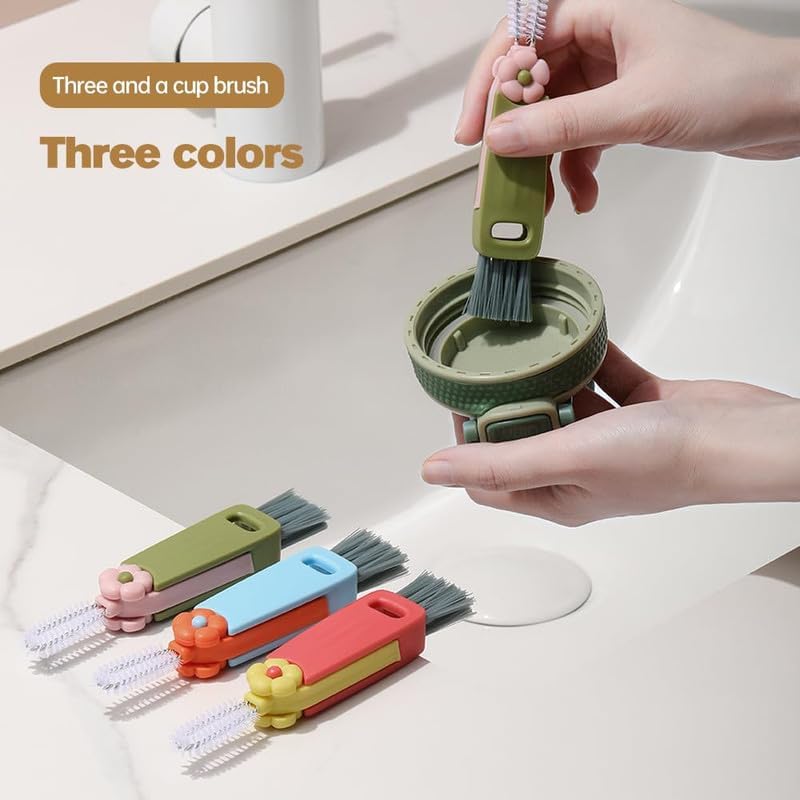 3 in 1 Cup Lid Gap Cleaning Brush, Multifunctional Bottle Brush, Cup Lid Gap Cleaner, Home Kitchen Crevice Cleaning Brush Tools(Red) - color: A-red