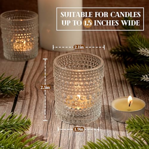 12 Pcs Clear Glass Tea Light Candle Holder, Votive Candle Holders Bulk for Wedding Table Decor & Christmas Thanksgiving（Clear,12） - color: Clear