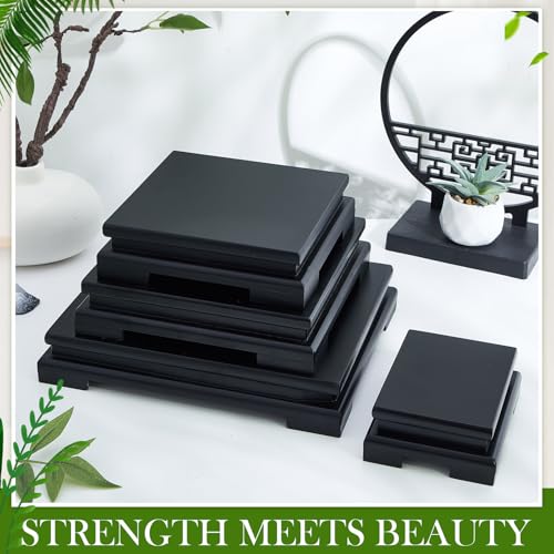 Chunful 2 Pcs Square Wooden Display Stand Wood Vase Display Base Black Pedestal Stand Square Vase Riser for Vases Teapot Trophy Collectibles Aquarium Lamp Home Decoration(7.9 x 7.9 x 2 Inch) - size: 7.9 x 7.9 x 2 Inch