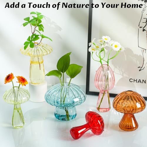 Plant Propagation Station, Set of 6 Colored Mushroom Vase, Propagation Stations, Small Plant Terrarium, Unique Crystal Mushroom Jars for Plants for Hydroponics Home Garden Office Decoration (Colorful) - color: Colorful