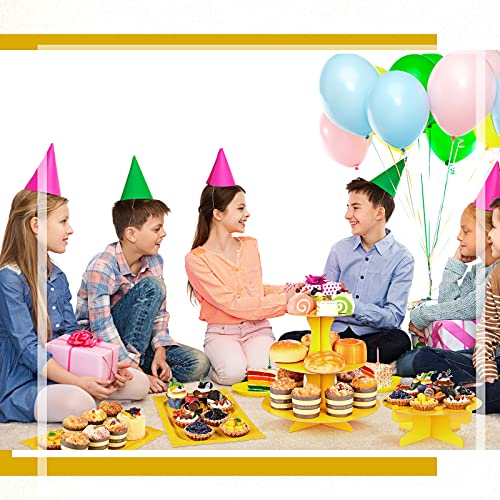 Zopeal 7 Pcs Dessert Table Display Set 3-Tier Cupcake Stand 1-Tier Cup Cake Display Tower Platters and Serving Trays Cardboard Cake Cookie Holders for Wedding Birthday Party Baby Shower(Yellow) - color: Yellow