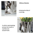 Ceramic Flower Vase, Crinkle Paper Shape, Silver Metal, Decorative Home Accent (Small) - size: Small