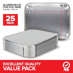 9x13 Disposable Baking Pan Covers (25 Pack) Heavy-Duty Aluminum Cake Pans Lids, Sturdy, Sealable Covers for Food Containers, Leak-Free + Safe Transport & Storage For Catering, Stock Your Home - size: 25 Lids