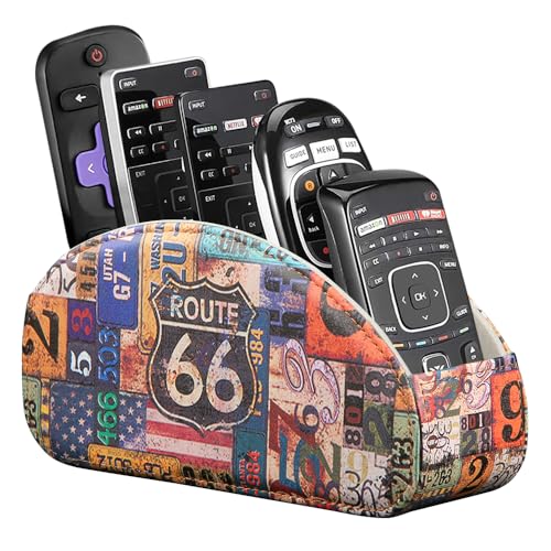 TV Remote Control Holder with 5 Compartments,Pu Leather Remote Caddy/Box/Tray Bedside Table Desk Storage Organizer for DVD, Blu-Ray, Media Player, Heater Controllers and Cosmetics Office Supplies - color: Road map, size: Small