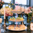 3 Tier Tiered Plate Hardware Kits Fruit Cake Plate Handle Fitting Hardware Rod Cucake Stand Tower Holder Pink Crown 5 Sets（Plate not Included） - color: Pink