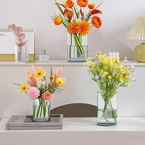 36pcs Glass Vase Cylinder for Centerpieces Small Flower Glass Clear Home Decor Centerpiece Table Flower Vase Decorations for Wedding＆Holiday 4,4.7,6Inch Tall - size: 36Pack-4+4.7+6Inches