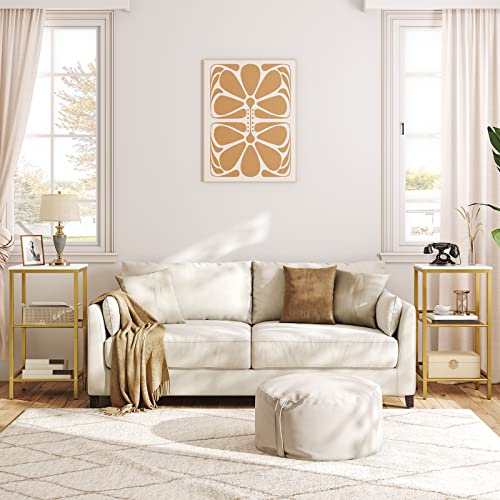 HOOBRO Tall Side Table, 3-Tier Telephone End Table with Adjustable Mesh Shelves, Small Entryway Table with Storage, Small Nightstand for Living Room, Bedroom, Hallway, White and Gold DW01DH01G1 - color: White + Gold