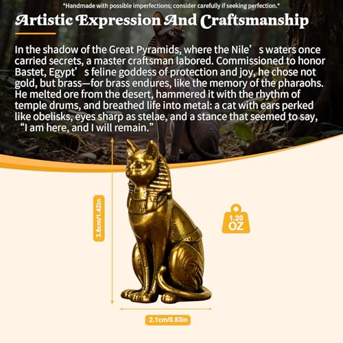 100% Solid Brass Egyptian Pharaoh Cat Statue - Retro Decorative Sculpture Sitting Pose with Regal Details Collectible Figurines for Desk Home Decor Office Ornament Oddities and Curiosities Art Piece - color: Egyptian Pharaoh Cat
