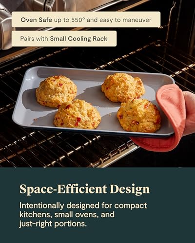 Caraway Nonstick Ceramic Small Baking Sheet (9x13”) – Non-Toxic, PTFE & PFOA Free – Oven Safe – Aluminized Steel Core – Mini Sheet Pan for Baking, Roasting & More - Slate - color: Slate, size: Small 9" x 13"