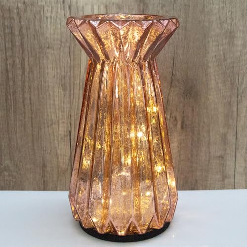 Home Decor, Mercury Glass Pillar Candle Pedestal Holders with led Lights, Lighted up Candle Holder for Pillar Candle, Glass Candlestick Holders with Timer for Wedding Dining Table Xmas (Rosegold) - color: Rosegold