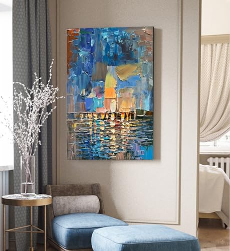 Art Hand-Painted Abstract Landscape Oil Painting Sea Landscape Modern Abstract Art Home Wall Decoration 40x28 Inches - color: Yi042