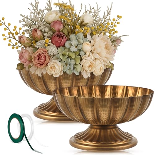 2 Pcs Metal Compote Bowl for Centerpiece Flower Holder Small Compote Vase Decorative Indoor Outdoor Flowers Fruits Plant for Valentine's Day Wedding Home Party Decoration (Gold Bronze) - color: Gold Bronze