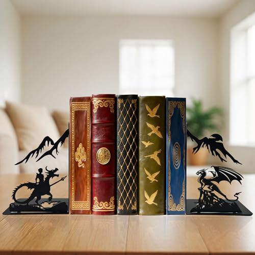 Dragon Bookends – Metal Book Ends Decorative for Shelves, Unique Fantasy Book Ends Holder, Cute Novelty Vintage Bookends, Bookshelf Decor Heavy Duty Stopper for Kids and Adults - color: Fantasy Dragon
