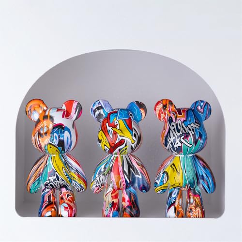 Graffiti Bear Statue Decorative Animal Resin Sculpture Home Decor, Art Figurine Home Ornament Decoration for Office, Living Room, Bedroom, Book Shelf, TV Cabinet, Desktop (Graffiti Decor) - color: Grafitti Decor