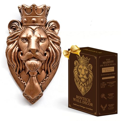 Bonteck Animal Head Wall Decor Large Animals Sculptures Head Wall Art Hanging Decoration Gold Vintage Wall Sculpture for Living Room Bedroom Office Home Decor Statue 9.8 inchs (Lion Head) - color: Lion