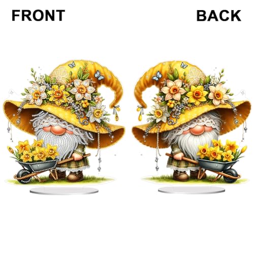 5D Tabletop Diamond Art Kit Lily Gnome, Stand Up Special Shaped Crystal Diamond Art Desktop Kits for Adults, DIY Diamond Art Painting Kits Craft Gift (Yellow) - color: Lily Gnome