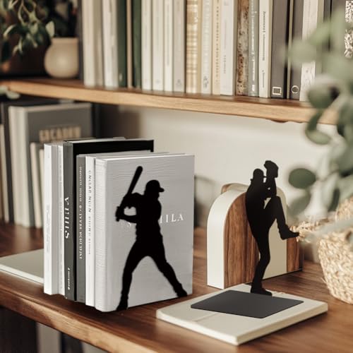 Peacoblue Metal Bookends for Shelves, Modern Decorative Heavy Duty Study Book Support Stoppers for Office, Desk, Shelf, Room 5.3"x4.3"x7.9" Cast Iron Simple Tall Bookends, 1 Pair (Baseball) - style: Baseball