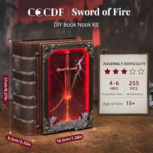 CCCDF Book Nook Kit - DIY Miniature House Kit for Adults, Teens, Dollhouse Magic Booknook Tiny House Bookshelf Decor, Gifts for Family, Friends (Sword of Fire) - style: Sword of Fire