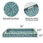 CLAYNIX Serving Tray 15.7" X11.8", Lacquer Mother of Pearl Inlay Mosaic Tray, Rectangle Wooden Marble Tray with Handles Trays for Tea, Breakfast in Bed, Table (Blue) - color: Leaf Style