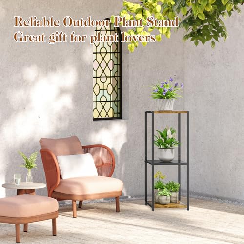 KMOTASUO 3 Tier Tall Plant Stands Indoor, 31 Inch Metal Wood Corner Plant Stand for Indoor Plants, Square Flower Pot Holder Shelf Display Rack for Balcony Garden Patio Living Room(Rustic Brown) - color: Vintage Brown, size: 3 Tier