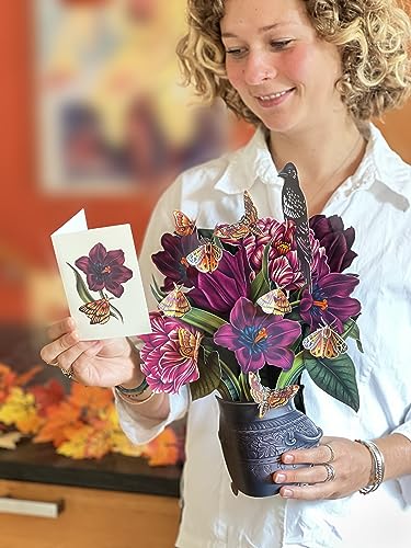 Freshcut Paper Pop Up Cards, Moonlight Garden, 12 Inch Life Sized Forever Flower Bouquet 3D Popup Greeting Card, Birthday Cards, Thank You Card, Blank Notecard & Envelope - color: Moonlight Garden, size: Classic