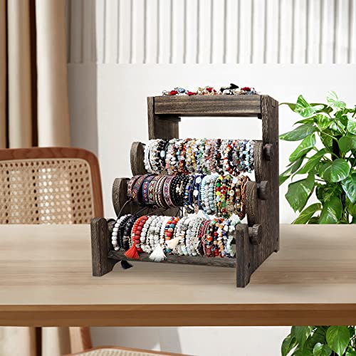 LadyRosian 4 Tier Wooden Bracelet Holder, Bangle Watch Necklace Display Storage Jewelry Holder Stand Display Organizer (Brown-box) - color: Brown 4-Tier Box
