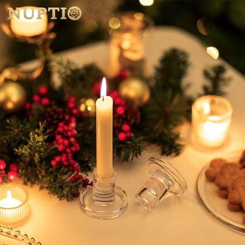 NUPTIO Candle Stick Candle Holder: Set of 20 Short Taper Candlestick Holders Bulk Small Modern Glass Tapered Candleholders for Wedding Christmas Holiday Centerpiece - size: 20 Pcs