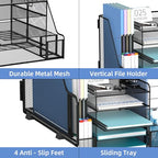 SUPEASY Desk Organizer, 5-Tier Mesh Desktop File Organizer with Bookends, File Holder, 2 Pen Cups and Paper Letter Trays, Large-Capacity Metal Organizer for Home, Office or School