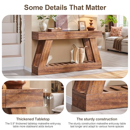 OKD 60" Farmhouse Entryway Table with Drawer, Narrow Long Console Table for Entryway, Console Tables with Storage(Reclaimed Barnwood) - color: Reclaimed Barnwood