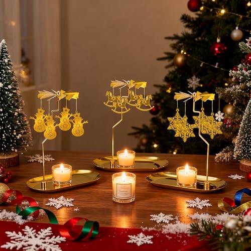 Carousel Candle Holder - Spinning Rotary Holder with Tray for Jar Candles Scented and Tea Lights, Unique Home Decor Gifts for Christmas Party, Valentine's Decor, Table Centerpiece(Snowman) - color: Snowman