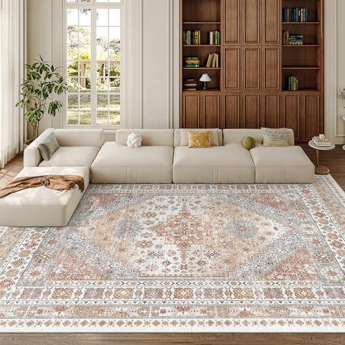 zesthome 8x12 Area Rugs,Stain Resistant Washable Rug,Ultra-Thin Rugs for Living Room,Bedroom,Non-Slip Backing Home Decor Large Area Rug (Orange,8'x12') - color: Orange, size: 8' x 12' (Rectangular)