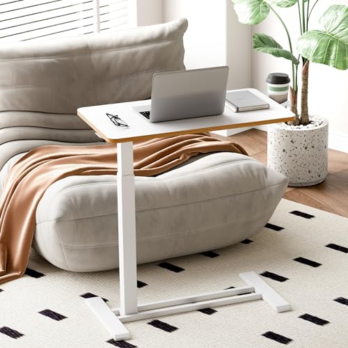 SANODESK Medical Adjustable Overbed Bedside Table with Hidden Casters, Pneumatic Mobile Laptop Computer Standing Desk Cart Overbed Table with Tray, Hospital and Home Use(27.6" W x 15.7" D, White) - color: White, size: Small