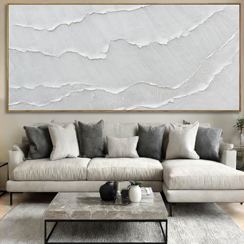 Extra Large Modern White sea wave Line Abstract Artwork Framed Neutral Canvas Wall Art for Living Room Bedroom Office Minimalist Decor 40x88 Inch - color: White, size: 88"L x 40"W