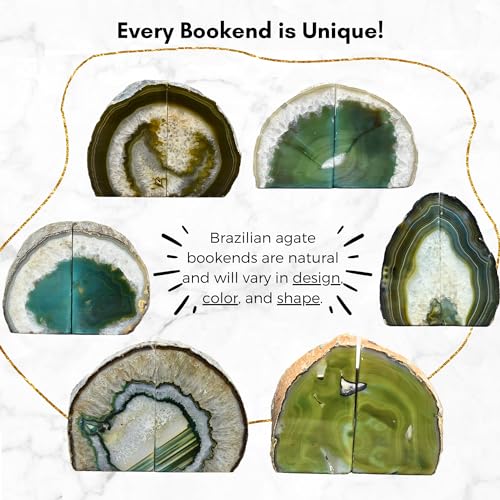 Nature's Decorations Agate Bookends - A Quality Green Geode with Non-Skid Rubber Bumpers for Shelves, Office, Home Decor, Heavy Duty Cute Stone (6-8 LB) - color: Green, size: A Grade 6 - 8 Lbs