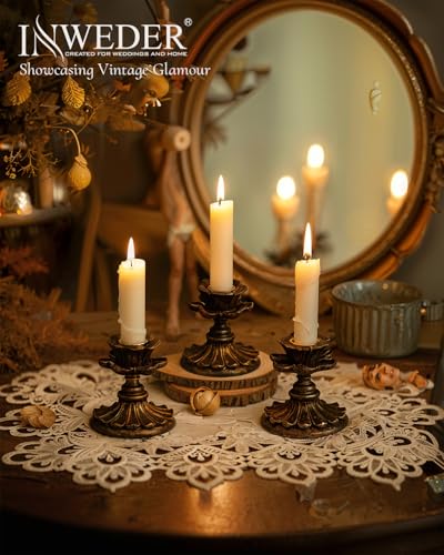 Taper Candle Holder Vintage: Resin Candlestick Holders Small Candle Sticks Holder Antique Decoration for Dinning Table Mantel Wedding Centerpieces Halloween Christmas Set of 2
