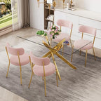 51'' Modern Glass Dining Table for 4, Rectangular Tempered Table Top Gold Base with 4 Luxury Pink Gold Boucle Dining Chairs, 5 Piece Dining Room Table Set, Easy Assemble - color: Golden+pink Gold Chairs, size: 51'' + 4 Chairs
