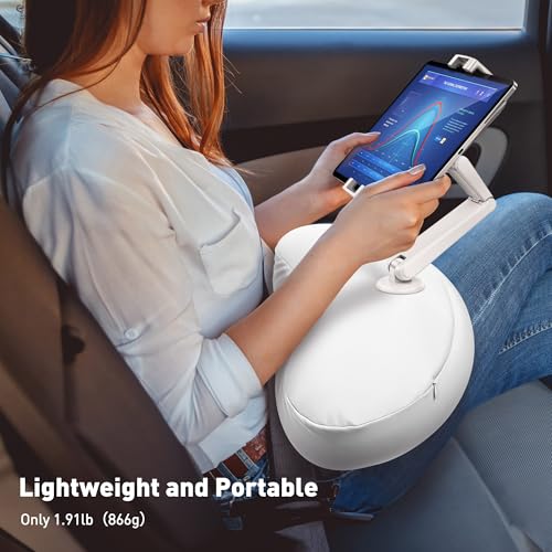 AboveTEK Tablet Pillow Stand for Bed, Hands-Free 360° Adjustable iPad Pillow Holder for Lap Reading w/Soft Bean Bag, Ideal Gift for Mom, Fits 4.7" to 12.9" Tablet, Phone, Kindle, White - color: White