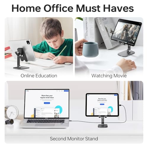 Foldable Phone Stand for Desk - Adjustable Height & Angle Cell Phone Holder, Portable Tablet Stand with Anti-Slip Base for Home, Office, and Travel, Compatible with iPhone & All 4-11" Devices (Black) - color: Black