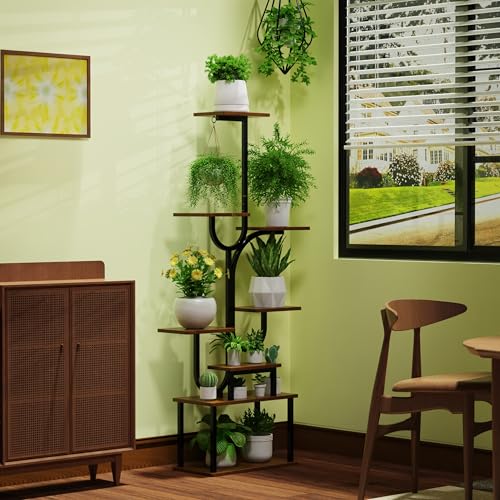 Indoor Plant Stand with Grow Light, 8-Tier U-Shaped Space-Saving Corner Plant Stand, Multi-Size Metal Plant Rack for Home and Balcony Decor