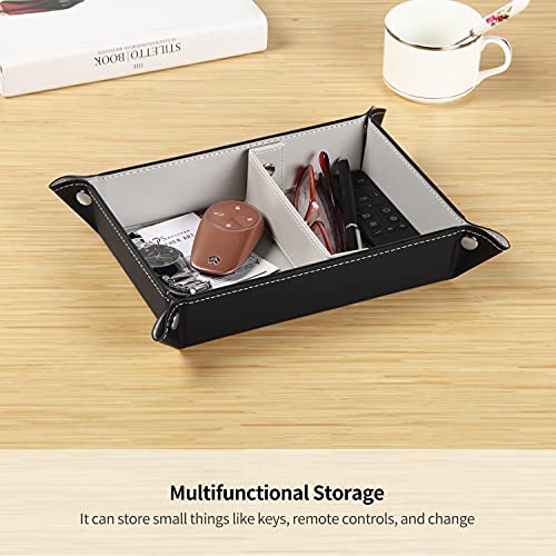 YAPISHI Key Dish Bowl for Men, Entryway Catchall Holder Bedside Table Valet Tray for Pocket Stuff, PU Leather Nightstand Organizer for Dice/Coins/Wallet/Watch/Rings/Sunglasses, Dresser/Coffee Table - color: X-gray