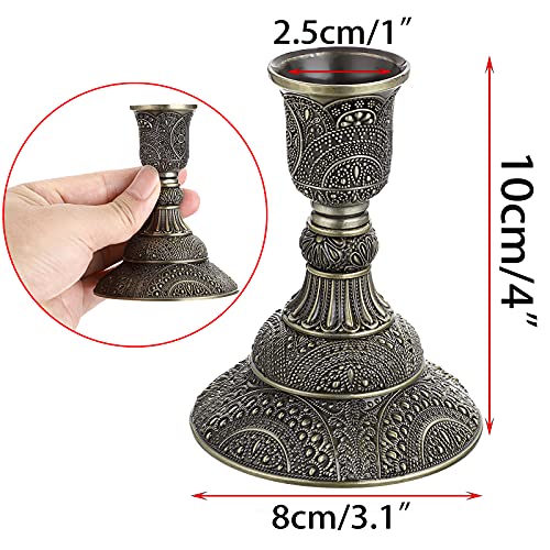 OwnMy Set of 2 Taper Candle Holders Vintage Metal Pillar Candlestick Holders 4”H, Elegant Brass Candle Stick Holders Decorative Candelabra Set for Dining Table Centerpieces Wedding, Antique Bronze - color: Antique Bronze