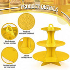 Zopeal 7 Pcs Dessert Table Display Set 3-Tier Cupcake Stand 1-Tier Cup Cake Display Tower Platters and Serving Trays Cardboard Cake Cookie Holders for Wedding Birthday Party Baby Shower(Yellow) - color: Yellow