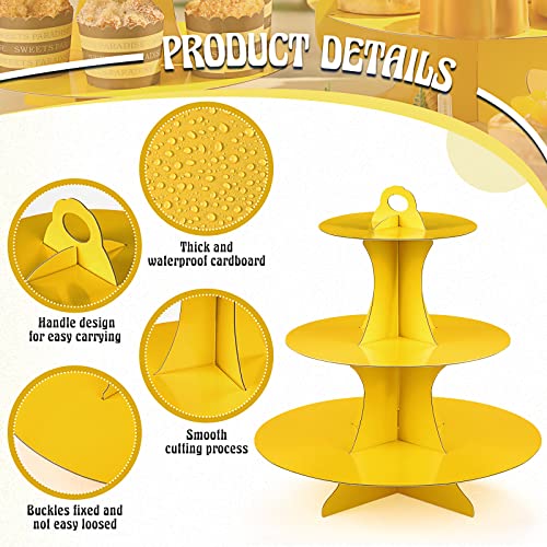 Zopeal 7 Pcs Dessert Table Display Set 3-Tier Cupcake Stand 1-Tier Cup Cake Display Tower Platters and Serving Trays Cardboard Cake Cookie Holders for Wedding Birthday Party Baby Shower(Yellow) - color: Yellow